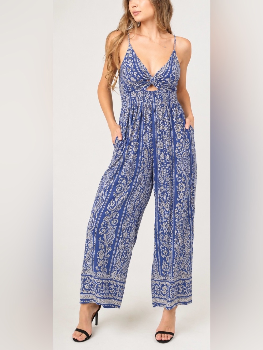 Angie Twist Front Keyhole Wide Leg Jumpsuit
